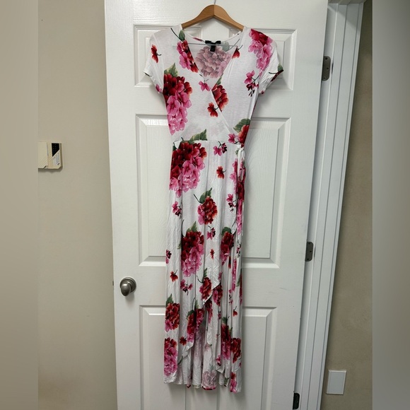 Forever 21 Pink Ruffled Wrap Maxi Dress Size S - Picture 1 of 11